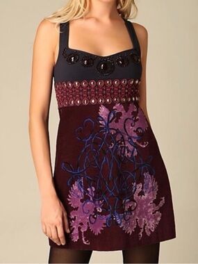 Vintage Free People Knit & Velveteen Dreaming in Paradise Dress Sz 10